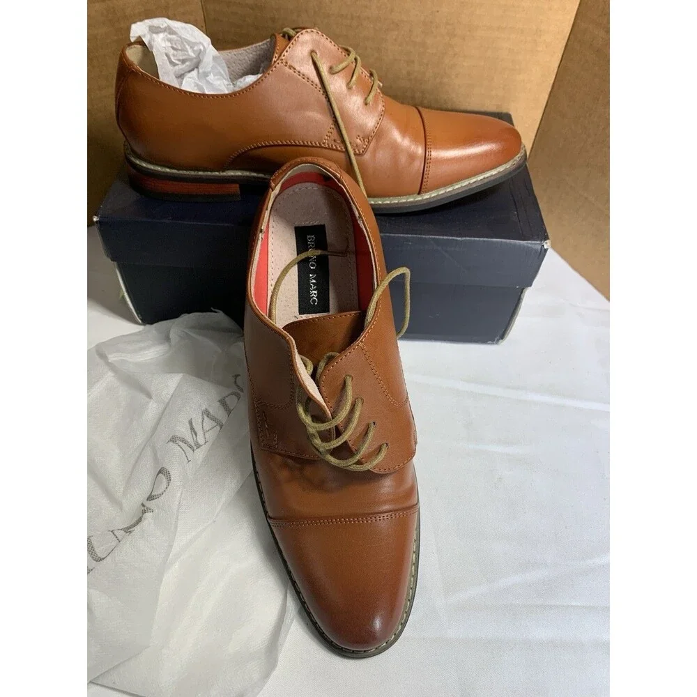 Bruno HOMME MODA ITALY PRINCE - Men's Classic Cap Toe Dress Shoes Tan Size 9.5